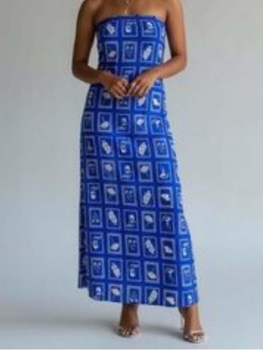 Paper Heart Blue and White Strapless Linen Blend Dress - Size Large